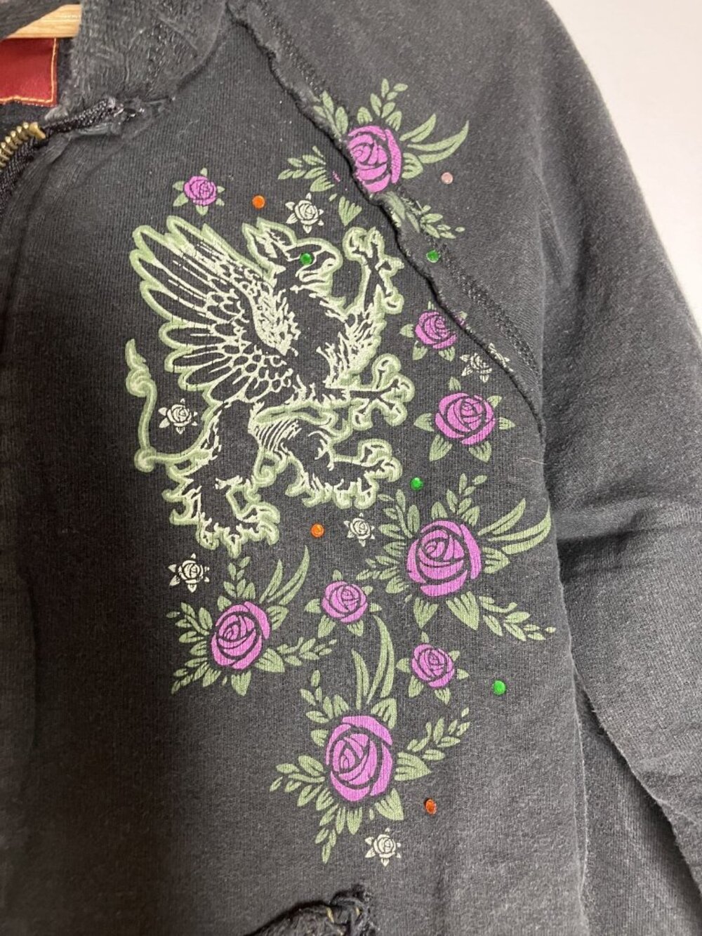 Hard Rock Cafe London Full Zip Hoodie Women's Large Black Skull Rose Y2K - Picture 5 of 13